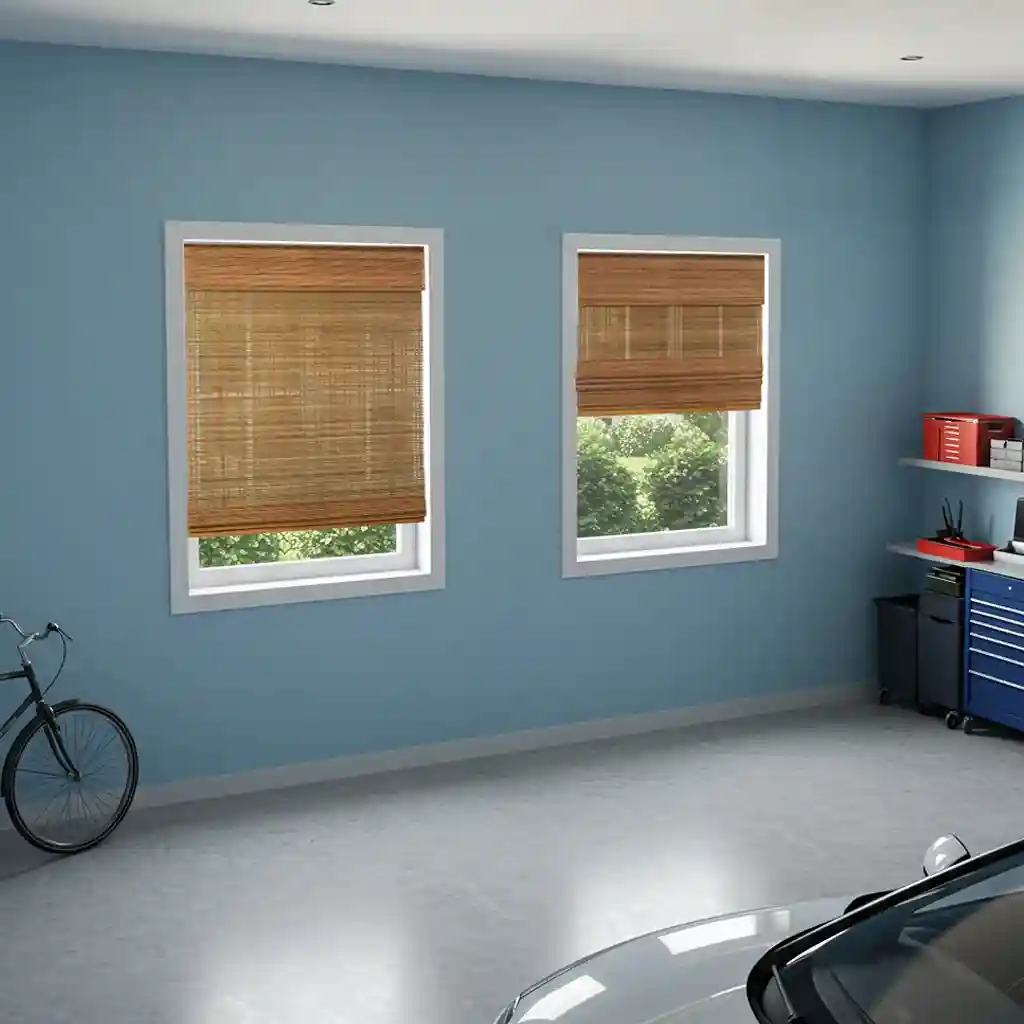 Cordless Woven Wood Bamboo Shades Essential for Garage